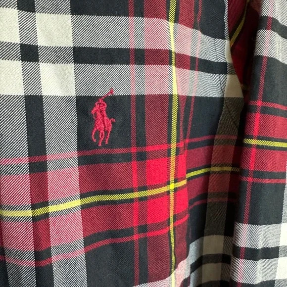 Vintage 90s Ralph Lauren Mens S Classic Fit Plaid Button Down Shirt Red PONY - Picture 3 of 7